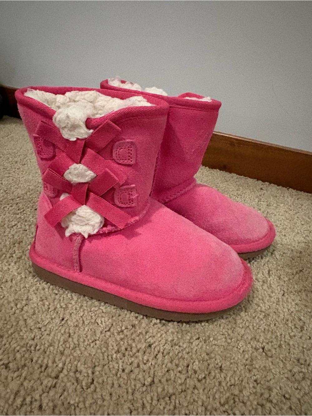 Koolaburra Hot Pink Faux-Shearling Bow Kids Boots